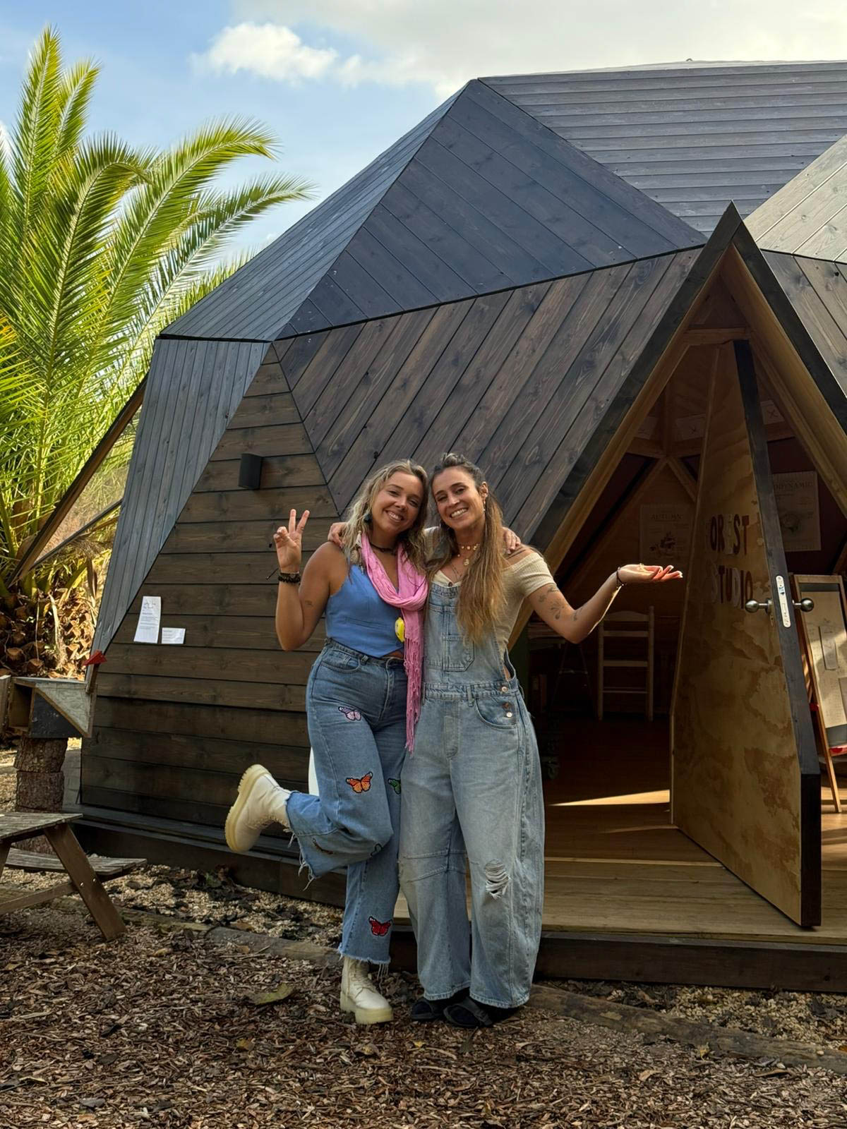 Marina with a colleague outside the Forest Studio learning space